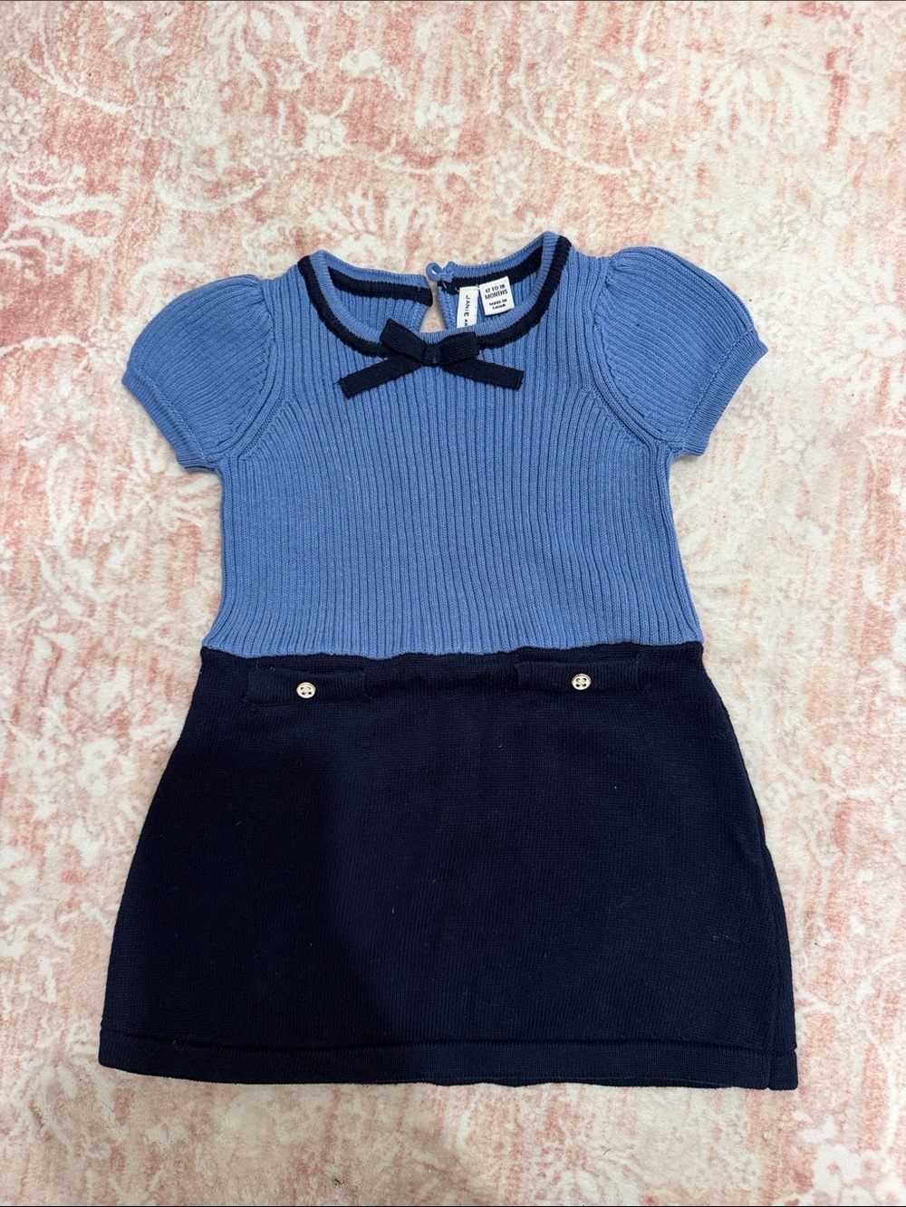 Janie and Jack Light Blue and Navy Knit Bow-Front Dress